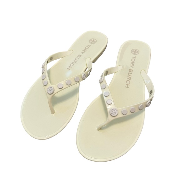 Tory Burch Studded Jelly Flip Flop in Ivory Size 7 - Picture 1 of 8